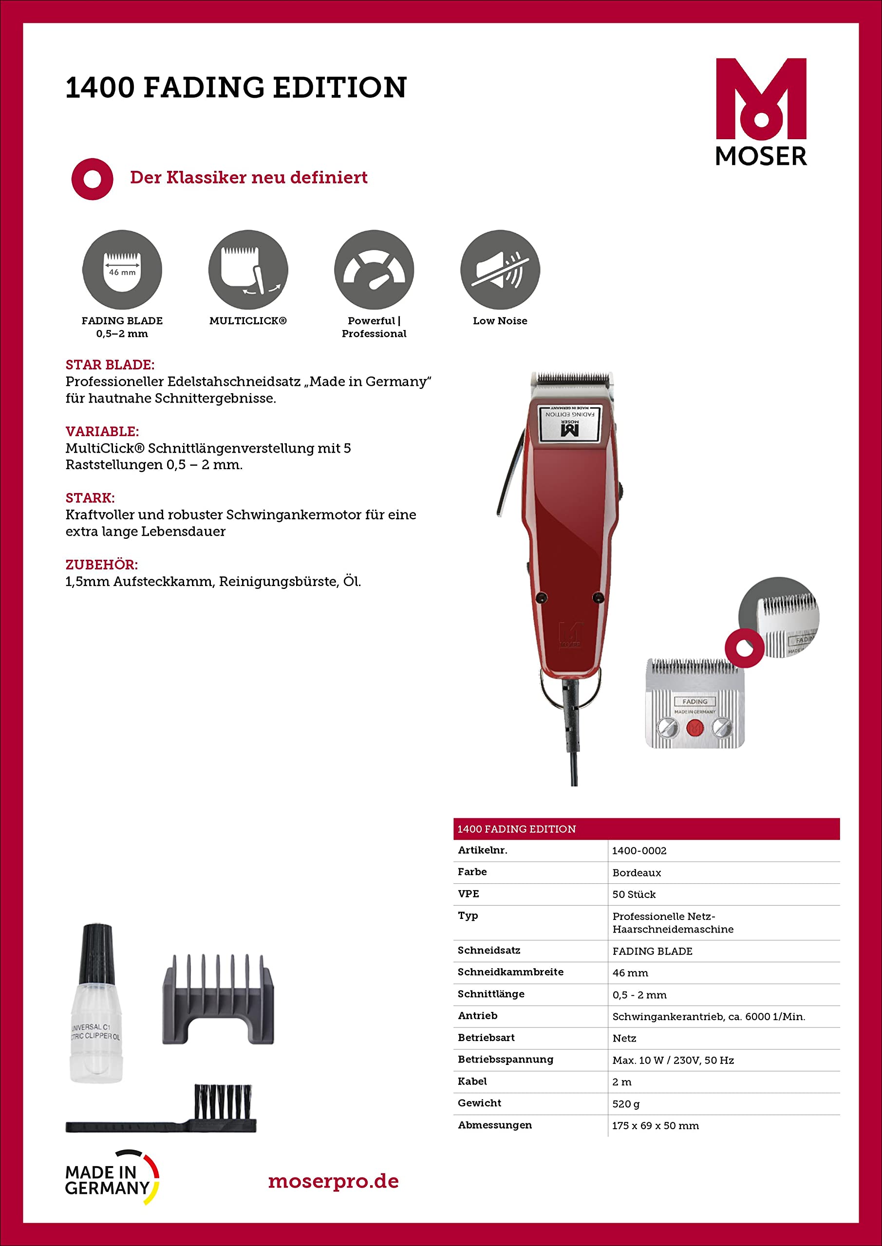 MOSER 1400 CORDLESS EDITION TAGLIACAPELLI TOSATRICE CLIPPER